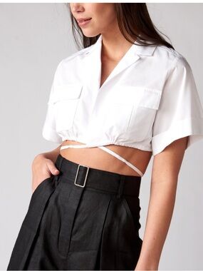 Matthew Bruch White Safari Cropped Shirt Size 2